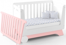 Ліжечко-трансформер IndigoWood Nova Kit 124,5x63,5cm pink / white (зі з'ємною спинкою, колесами та ящиком)